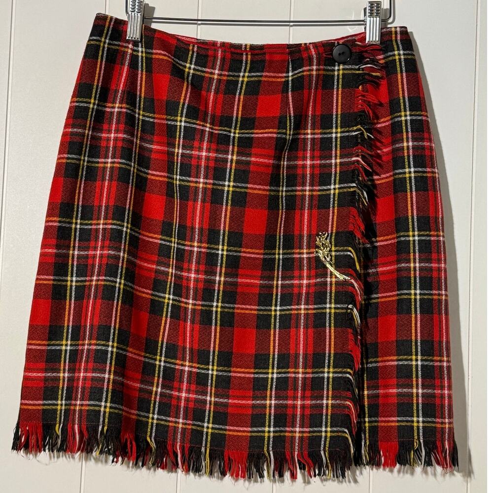 Significance · Vintage Tartan Wrap Skirt · Rayon Blend Lined · Red Plaid Size 8